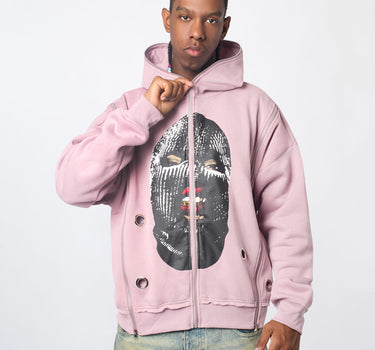 Ski Mask Multi ZIP Eyelet FZ Hoodie - Pink