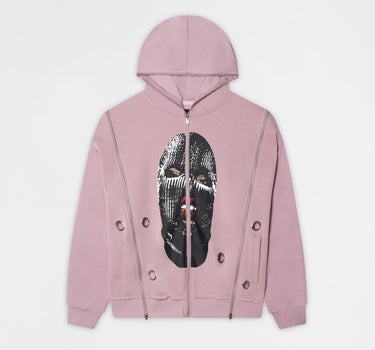 Ski Mask Multi ZIP Eyelet FZ Hoodie - Pink