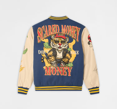 Money Varsity Faux Leather Sleeve Jacket - Blue