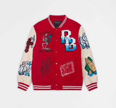 Self Made Faux Leather Sleeve Jacket - Red RTD