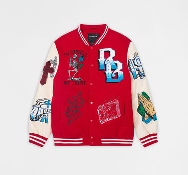 Self Made Faux Leather Sleeve Jacket - Red