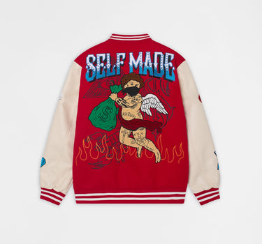 Self Made Faux Leather Sleeve Jacket - Red RTD