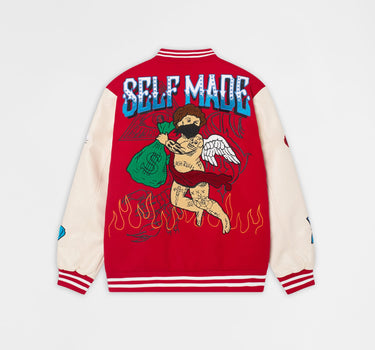 Self Made Faux Leather Sleeve Jacket - Red