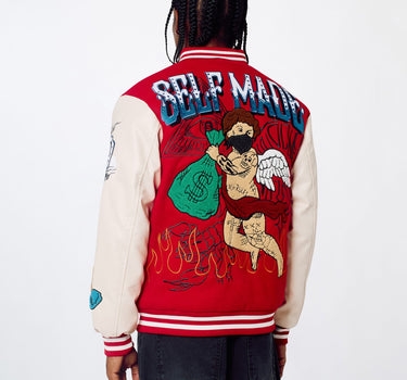 Self Made Faux Leather Sleeve Jacket - Red RTD