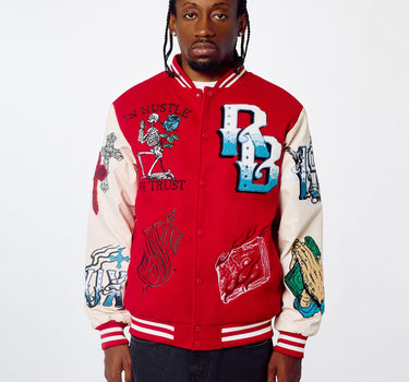 Self Made Faux Leather Sleeve Jacket - Red RTD