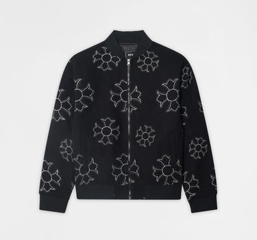 Cross Applique Wool Varsity Jacket - Black
