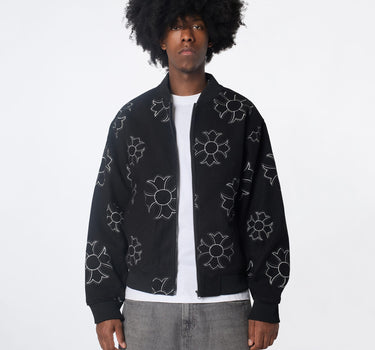 Cross Applique Wool Varsity Jacket - Black