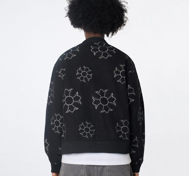 Cross Applique Wool Varsity Jacket - Black