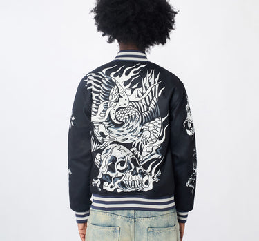 Iconic Chenille Patched Varsity Jacket - Black