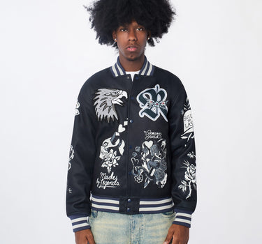 Iconic Chenille Patched Varsity Jacket - Black