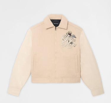 Self Made Rhinestone PU Leather Jacket - Beige
