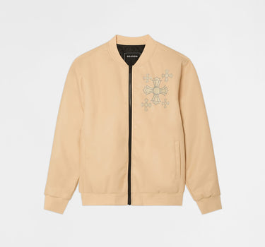 Crossed Faux PU Leather Bomber Jacket - Cream