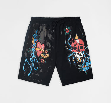 Monocle Embroidered Fleece Shorts - Black