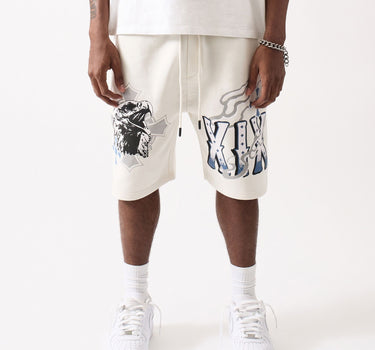 Football Fleece Applique Short - Cream