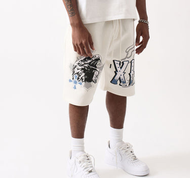 Football Fleece Applique Short - Cream