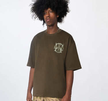 Not Perfect Embroidered French Terry Short Sleeve Tee - Olive Green