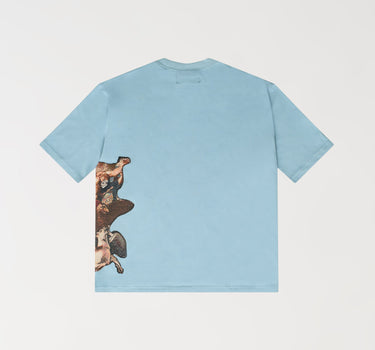 Art Tapestry And Embroidered Short Sleeve Tee - Light Blue