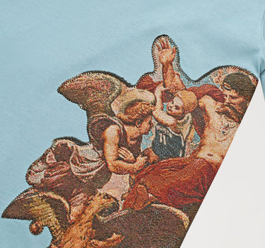 Art Tapestry And Embroidered Short Sleeve Tee - Light Blue