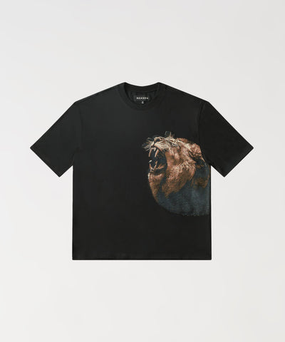 Lion Tapestry And Embroidered Short Sleeve Tee - Black