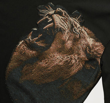 Lion Tapestry And Embroidered Short Sleeve Tee - Black
