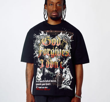 Forgives Embroidered Short Sleeve Tee - Black