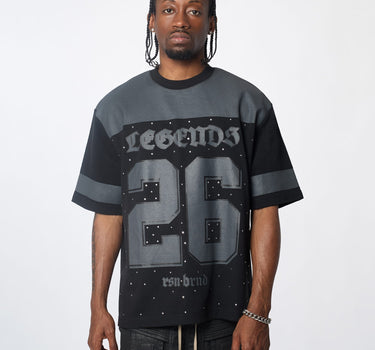 Football Rhinestones Short Sleeve Tee - Black