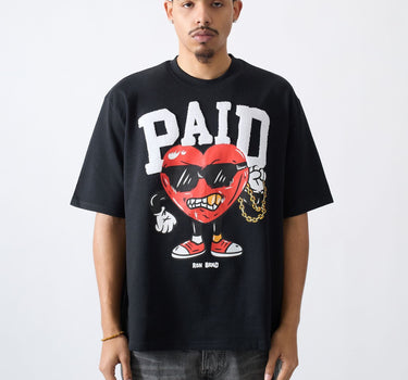 Paid Front Print Short Sleeve Tee - Black