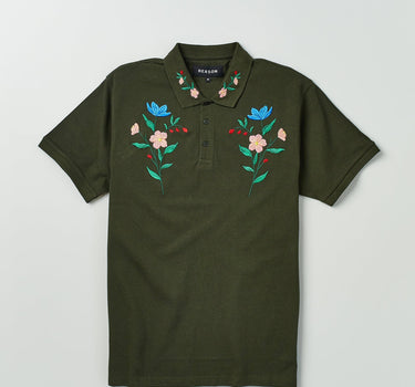 Flora Embroidered Polo Shirt - Olive Green