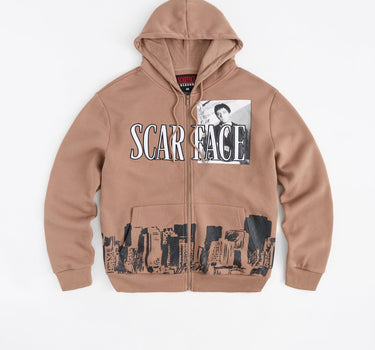 Scarface Embroidered Full Zip Hoodie - Brown