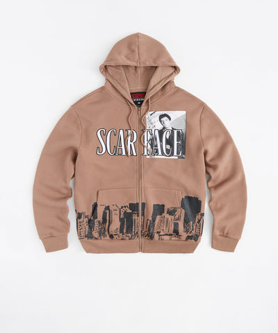 Scarface Embroidered Full Zip Hoodie - Brown