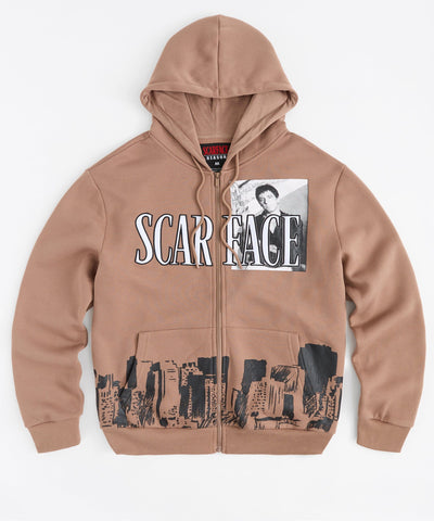 Scarface Embroidered Full Zip Hoodie - Brown