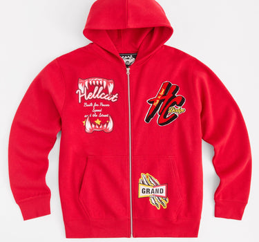 Dodge Hellcat Chenille Patched Full Zip Hoodie - Red