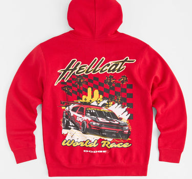 Dodge Hellcat Chenille Patched Full Zip Hoodie - Red
