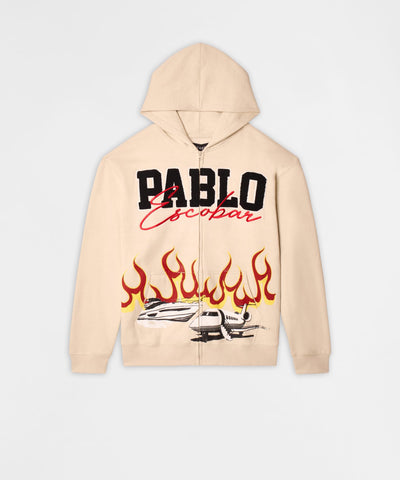 Pablo Full Zip Embroidered Hoodie - Khaki