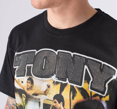 Scarface Tony Rhinestone Short Sleeve Tee - Black