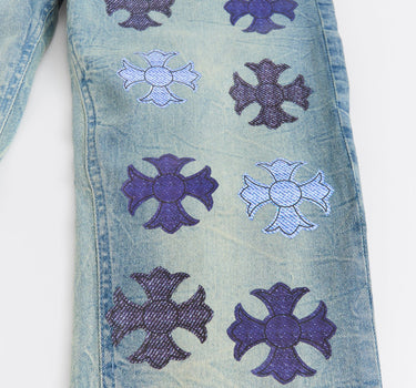 Cross Light Wash Denim Jeans - Light Blue