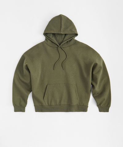 Essential Heavyweight Fleece Baggy Fit Comfy Hoodie - Olive Green