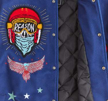 Born Free Chenille Patched Varsity Jacket - Navy