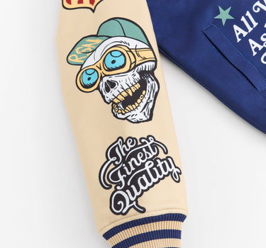 Born Free Chenille Patched Varsity Jacket - Navy