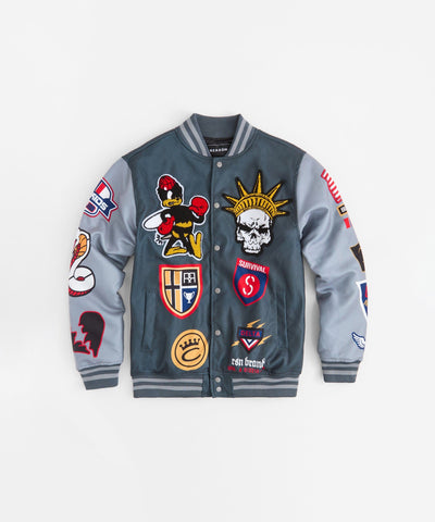 Fearless Chenille Patched Varsity Jacket - Grey