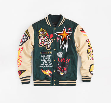 Super Fly Chenille Patched Varsity Jacket - Green