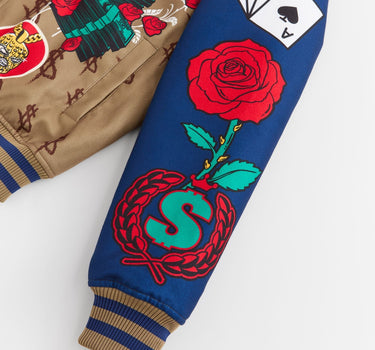 Paper Chaser Chenille Patched Varsity Jacket - Khaki