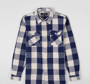 Plaid Long Sleeve Woven Shirt - Navy