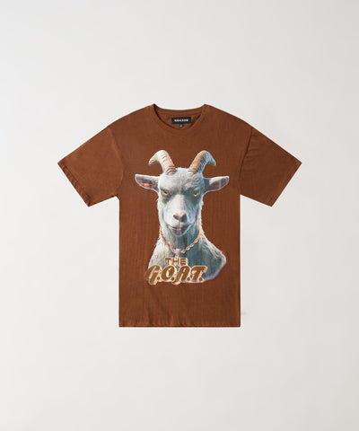 Goat Rhinestone Short Sleeve Tee - Brown