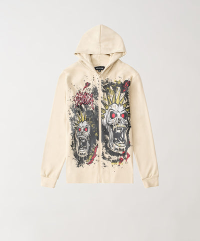 Beware Embroidered Skull Hoodie - Khaki