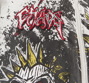 Beware Embroidered Skull Hoodie - Grey