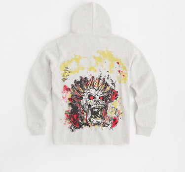 Beware Embroidered Skull Hoodie - Grey