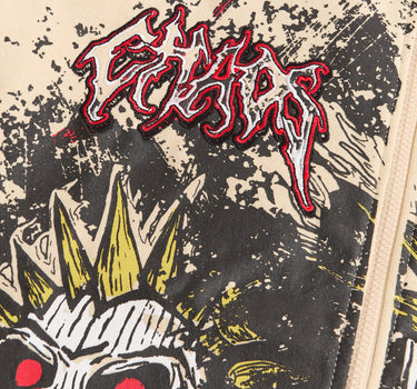 Beware Embroidered Skull Hoodie - Khaki