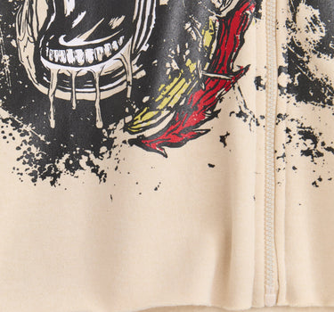 Beware Embroidered Skull Hoodie - Khaki