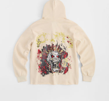 Beware Embroidered Skull Hoodie - Khaki